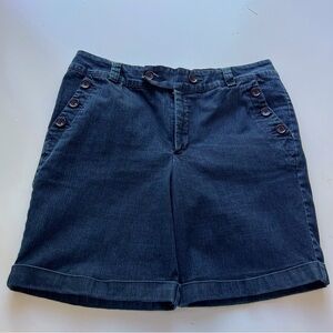 Gloria Vanderbilt Stretch Denim Chino Cuff Shorts Jorts Dk Blue Mid Rise 14